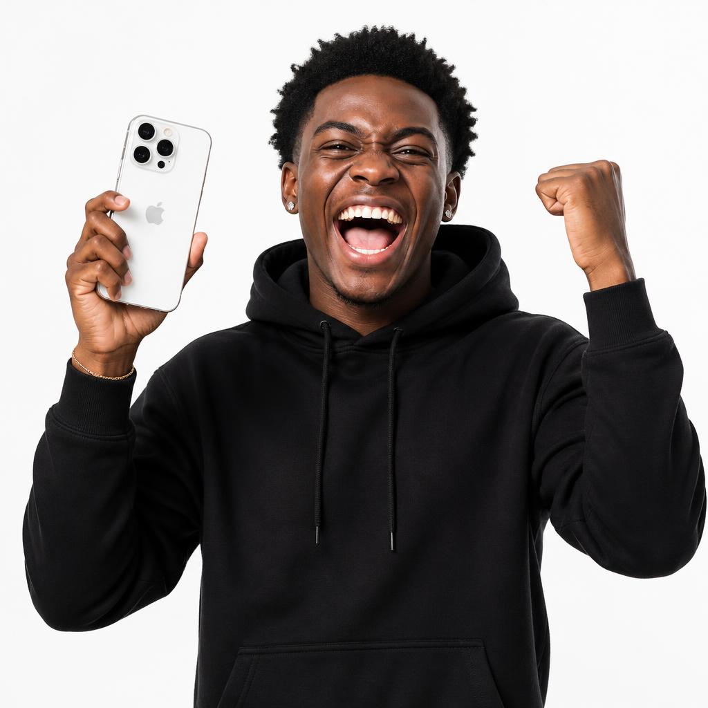 Creator celebrating as their follower count climbs on their phone